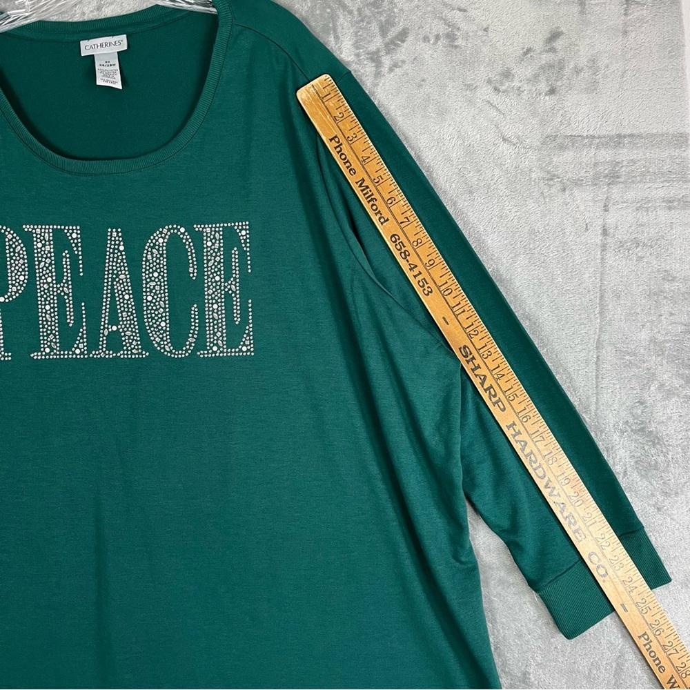 Catherines NWT Peace Rhinestone Graphic‎ Long Sleeve Tunic Tee TShirt 3X Holiday - Picture 10 of 11